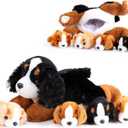 Skylety 5 Pcs Dog Stuffed Animal Puppy Stuffed Animal with Babies Inside 1 Big Mommy with 4 Mini Baby Cute Soft Puppies for Children Birthday Party Adopt a Dog Party Favors (Mountain Dog)