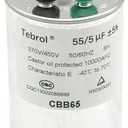 55+5uF 55/5MFD ±5% 370V/450V CBB65 Dual Run Round Capacitor 55 5 Start Capacitor for AC Air Conditioning Unit Condenser Straight Cool or Heat Pump