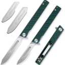 G016 Mini Slim Folding Scalpel with 5pcs #24 and 5pcs #60 G10 Handle with Liner Lock, Utility EDC Pocket Knife with Back ClipGreen