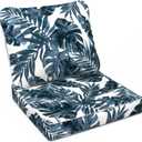 LVTXIII Outdoor Deep Seat Cushion Patio Seat and Back Cushion Set Seasonal Chair Cushion for Dining Arm Chairs, Wicker Chairs and Garden Furniture Decoration, 24"x24"x4", Palms Blue
