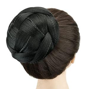 IMISSU Large Size Dancer Braided Chignon Hair Cover Donut Hairpieces Scrunchie Hair Bun Wig Updo on Wedding Party (M2 Black)