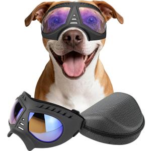 PETLESO Large Dog Goggles Pet Eyes Protection for Medium to Large Breed, Windproof Snow proof UV proof Dog Sunglasses for Outdoor Hiking/Cycling/Driving, Soft Frame Adjustable Straps, Clear Blue Lens