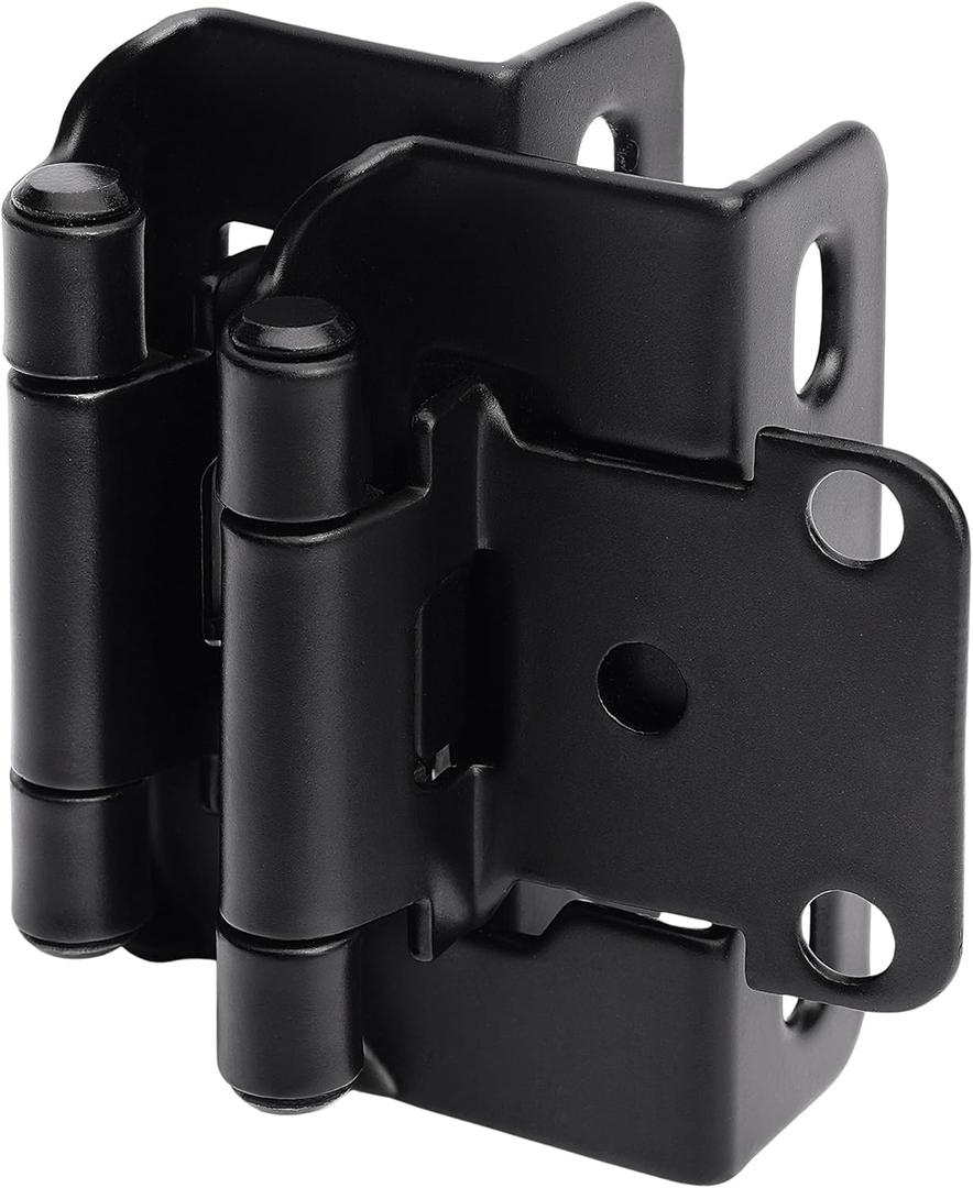 DecoBasics 50 Pack 1/2" Overlay Black Cabinet Hinges for Cabint Doors (25 Pairs)  Self-Closing Partial Wrap Semi-Concealed Face Frame Hinge for Cupboard & Kitchen Doors w/Screws & Quiet Bumpers