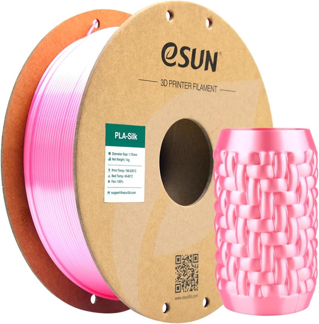 eSUN Silk PLA Filament Pink Silky Shiny 3D Printing PLA Filament 1.75mm Dimensional Accuracy +/- 0.03mm, 1kg Carboard Spool (2.2lbs) 3D Printer Filament