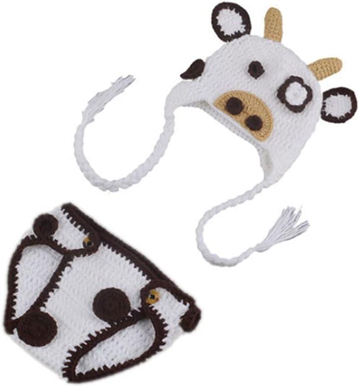 Vedory Newborn Baby Photo Prop Boy Girl Photo Shoot Outfits Crochet Knitted Clothes Cows Hat Shorts Set Photography Shoot