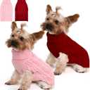 2 Pack Dog Sweaters for Small Dogs Winter Turtleneck Pullover Cable Knit Fleece Stretch Puppy Doggie Chihuahua Toy Poodle Yorkie Pomeranian Boy Girl Pet Clothes (Small, Pink & Red)