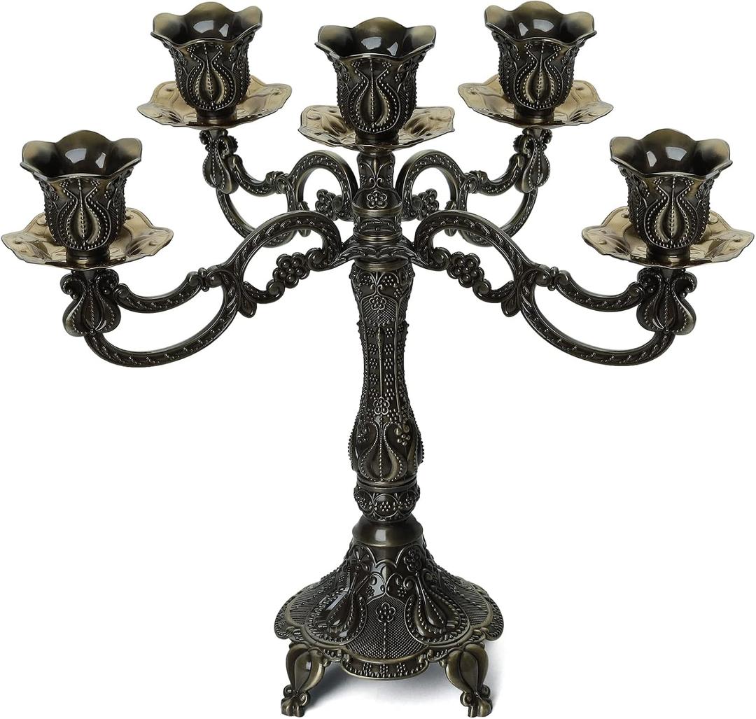 5-Candle Metal Candelabra 10.3 Inch Tall Candlestick Candle Holders for Home Decor Wedding Christmas Church Halloween Party,Bronze Tulip