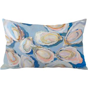 Blue Coastal Pillow Cover 12x20, Preppy Beach Room Decor, Pastel Nautical Coastal Lumbar Pillow Cover Decor for Girls Room Beach House Cabin Home (Blue Oyster Seashell)