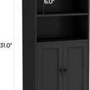 Homhedy Small Bathroom Storage Cabinet, Freestanding Toilet Paper Storage with 2 Doors and Shelves, Bathroom Organizers and Storage for Small Spaces, Laundry Room, 7.9" D x 14.6" W x 31" H, Black
