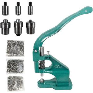QWORK - Hand Press Heavy Duty Eyelet Grommet Machine Punch Tool Kit with 3 Dies and 1500 Pcs Silver Grommets