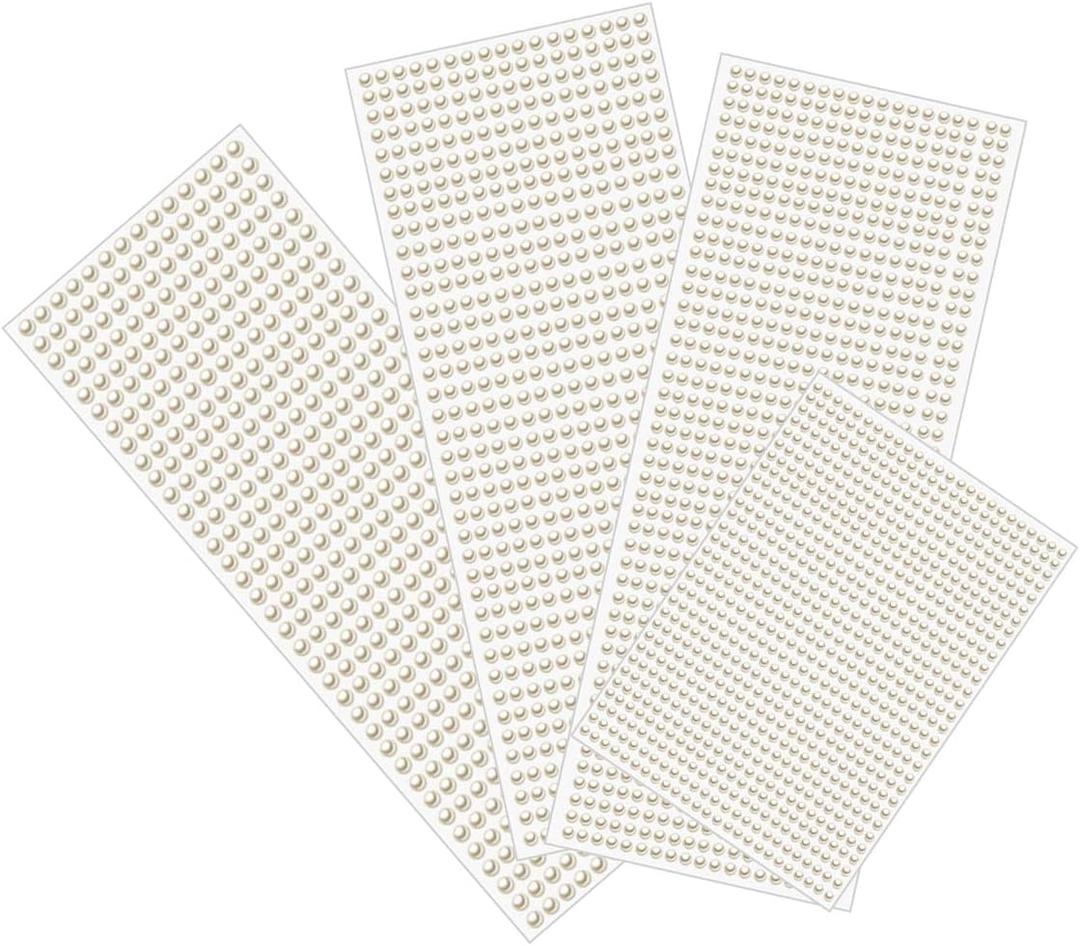 2800 Pieces White Flat Back Pearls Sticker, Half Round Pearls for Crafts, 4 Sheets Assorted Size Self Adhesive Pearl Stickers for Face, DIY Crafts, Scrapbooking Embellishments (3mm/4mm/5mm/6mm)