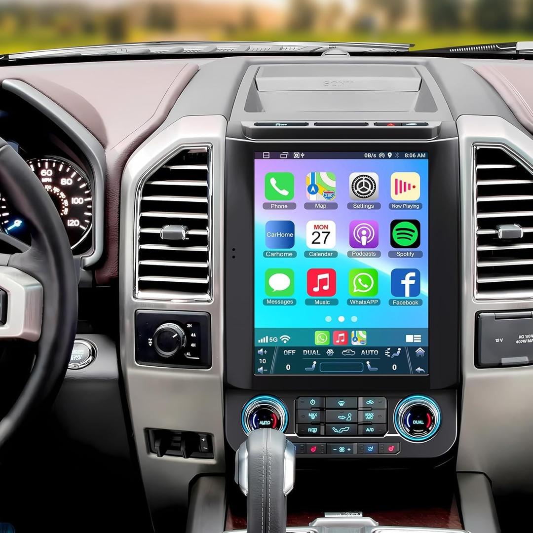 for Ford F150 2015 2016 2017 2018 2019 2020 Android 13 Car Stereo 8-core, 12.1 Inch IPS Touch Screen Car Radio with Wireless Carplay/Android Auto,GPS, WiFi, Bluetooth, FM, DVR