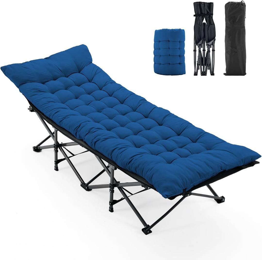 OLIXIS Folding Camping Cot, Rollaway Bed, Portable Camping Bed for Indoor & Outdoor, Sleeping Cot for Adults, 3.5'' Cushion, 440 lbs Sturdy Frame, Quick Setup, Compact Carry & Storage, Blue