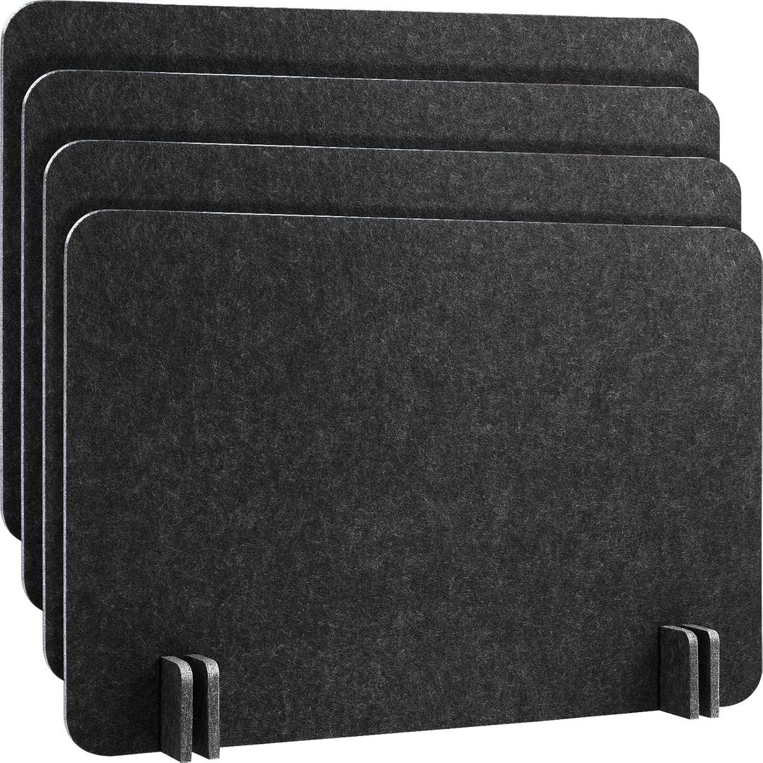 4 Pack Acoustic Freestanding Desk Divider Noise Reducing Desk Privacy Panel 16 x 24 Inch for Table Standing Sound Proof Dividers Desktop Office Furniture Partitions for Classroom (Black Gray)