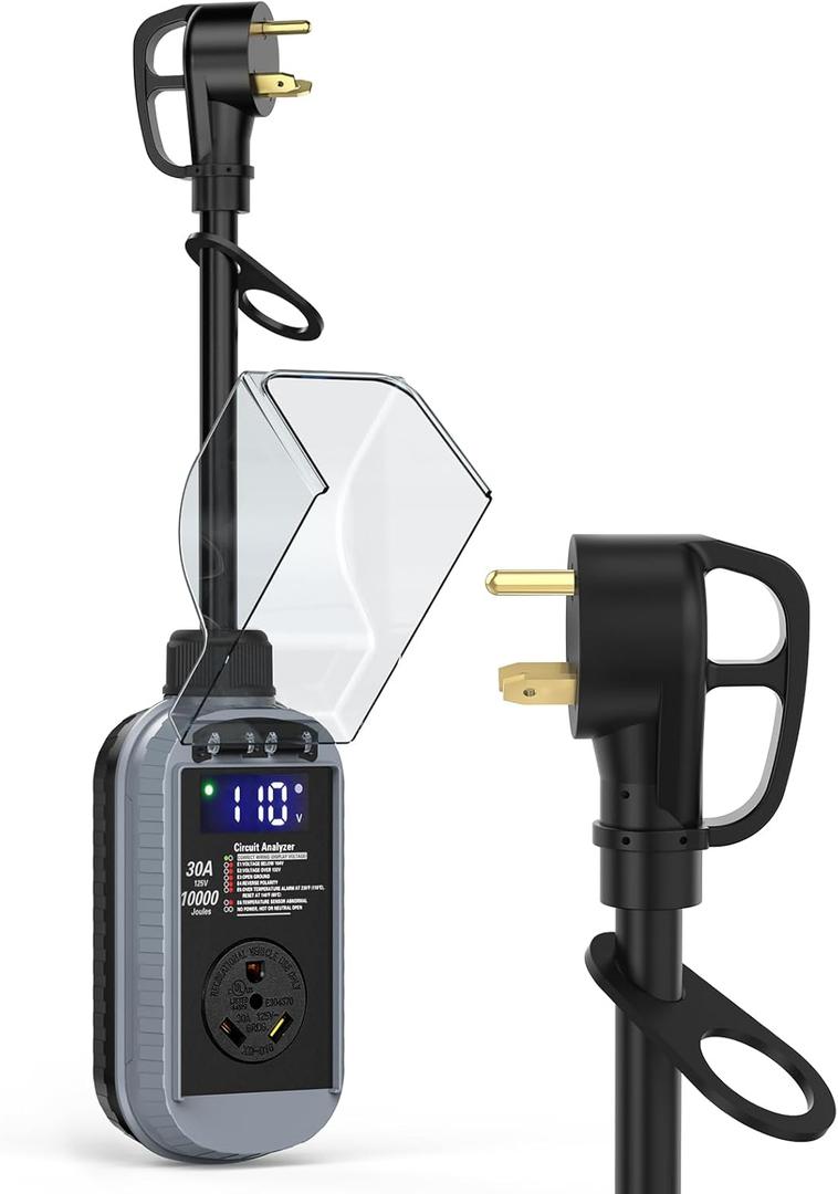 Smart RV Surge Protector 30 Amp 10000 Joules with High/Low Voltage Protection, RV Circuit Analyzer Full Protection, Upgraded Waterproof RV Adapter Plug for Camping Travel Trailer