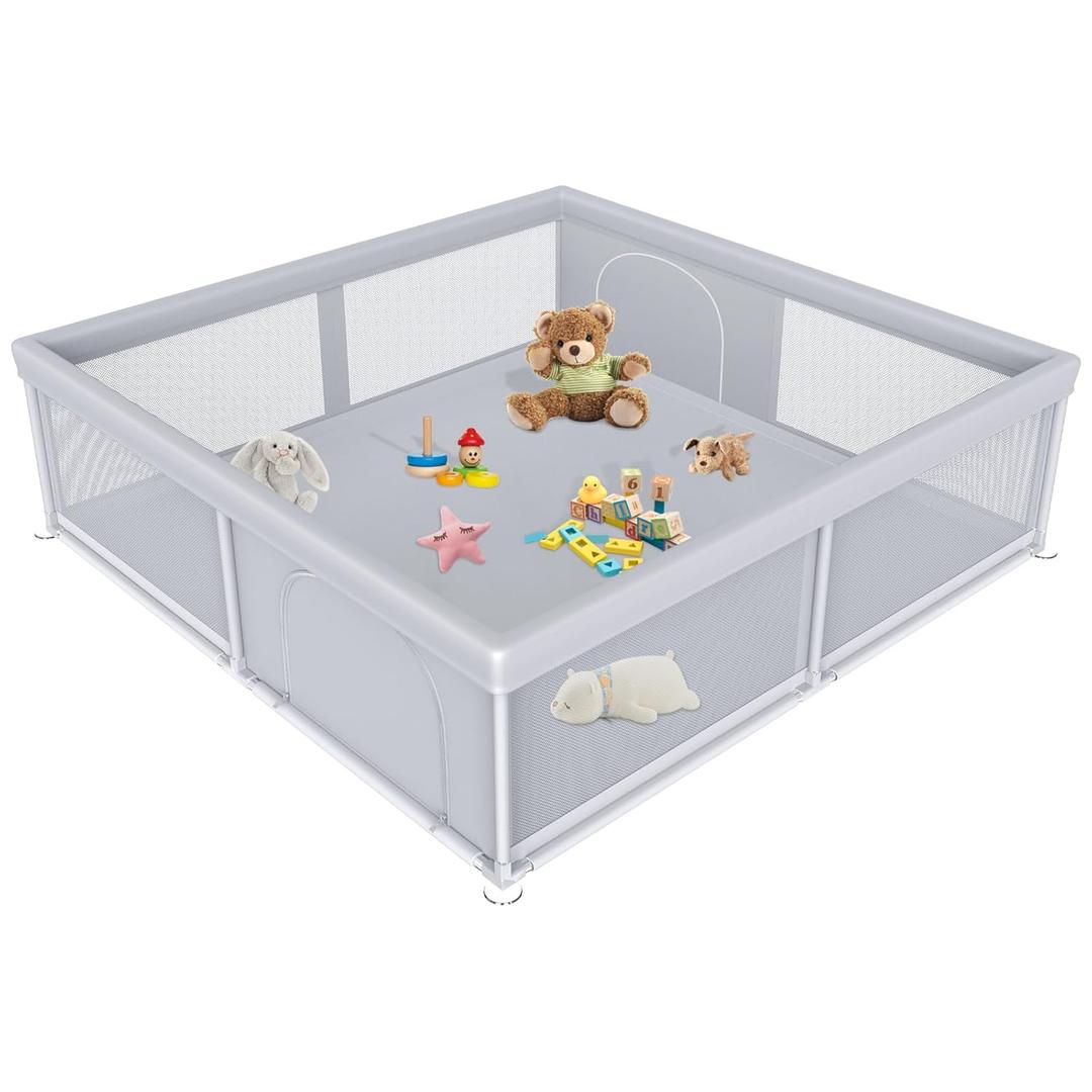 Extra Large Baby Playpen 7979 Inch, Playpen with 2 Zipper Door for Babies and Toddlers, Play Pen Pin Indoor Outdoor Baby Play Fence (Grey)