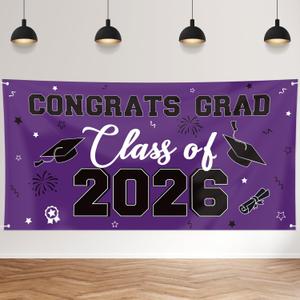Graduation Decorations 2026 Purple, Graduation Backdrop Banner 71 x 35.5 Inch, Class of 2026 Graduation Party Photo Backdrop