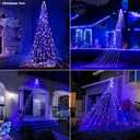 Outdoor Christmas Decorations Star String Lights 420 LED Waterproof Waterfall Lights with Christmas Tree Topper, 8 Lighting Modes Tree for Yard Patio Garden Party (Blue)