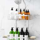 Shower Caddy Hanging, Shower Organizer Hanging, Aluminum Shower Racks for Inside Shower with Hooks for Razor, Never Rust Bathroom Organizers and Storage with Soap Holder, Bright Silver
