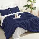 Litanika Navy Blue Comforter Set Full Size, 3 Pieces Boys Men Lightweight Solid Bedding Comforter Set, All Season Fluffy Down Alternative Bed Set (79x90In Comforter & 2 Pillowcases)