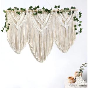 guzhiou large macrame wall hanging - Boho Tapestry Macrame Wall Decor Art- Chic Bohemian Handmade Woven Tapestry Home Decoration for Bedroom Living Room Apartment Wedding Party - 43"x32" (with Ivy)