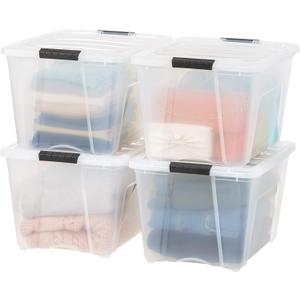 IRIS USA 54 Qt Stackable Plastic Storage Bins with Lids, 4 Pack - BPA-Free, Made in USA - See-Through Organizing Solution, Latches, Durable Nestable Containers, Secure Pull Handle - Clear
