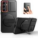 SURITCH for Samsung Galaxy S24 Plus Case with 360° Rotatable Hand Strap Phone Grip & Invisible Kickstand & Slide Camera Cover, Rugged Shockproof Protective Cover for S24 Plus Black