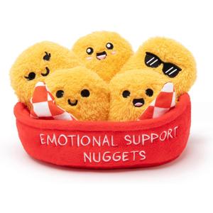 Emotional Support Chicken Nuggets by Relatable, Cuddly Stuffed Animals and Toys, Squishy Toys and Plushies, Great Gift Ideas for Loved Ones of All Ages, Includes 5 Plushies with Carrying Basket
