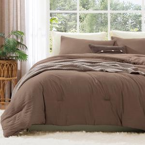 WRENSONGE Queen Comforter Set - 3 Pieces Prewashed Brown Comforter Soft Lightweight for All Seasons,Down Alternative Comforters Queen Size with 2 Pillow Shams