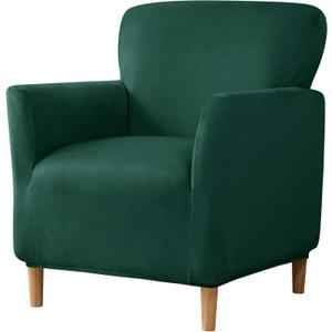 Stretch Chair Covers Banquet Armchair Slipcovers Luxury Velvet Armchair Sofa Covers Chair Slipcover Anti-Slip Furniture Protector for Living Room Friendly for Kids Pets (Dark Green)