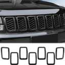 JeCar Front Grill Rings Grille Inserts Cover Trim Kit for 2017-2020 Jeep Grand Cherokee, Carbon Fiber (7Pcs)