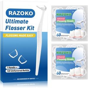 RAZOKO Ultimate Flosser Kit with 1 Handle and 120 Extra Strength Refills (1 Foot (Pack of 1))