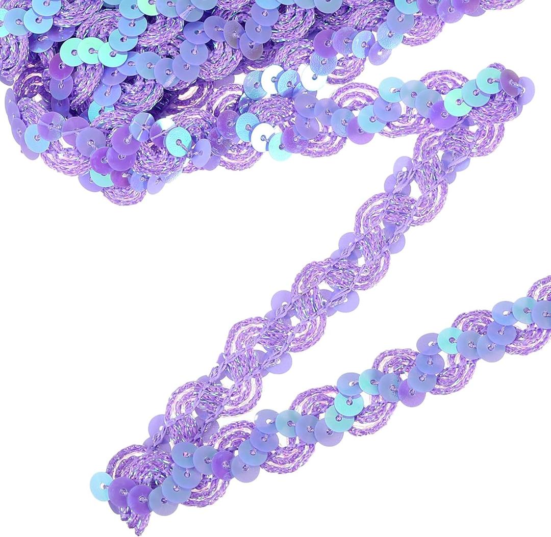 uxcell 11 Yard Sequins Trim Ribbon 0.6 Inch Sequin Gimp Braid Trim Spangle Flat Sequins Paillette Fabric Flat Trims Strips for Crafts Sewing Clothes Home Party Decoration, Purple