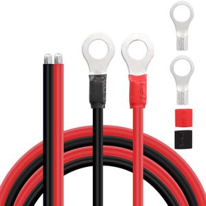 Solar Battery Cables 10 Gauge Power Inverter Cables with 3/8" Ring Terminals 10AWG Wire Tinned Copper Tray Extension Cable for Solar, RV, Auto Car, Boat (1M)