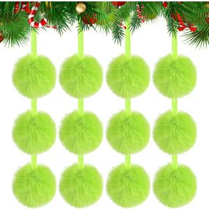 2 x 12Pcs Lime Green Christmas Tree Ornaments Furry Ball 2.4 Inch Pom Pom Party Hanging Decorations Supplies