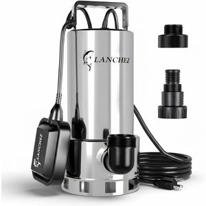 LANCHEZ 1.6HP 6000GPH Sump Pump, Portable Submersible Water Pump with Float Switch, High Flow Water Removal for Pool Draining Hot Tub Basement Garden with 16ft Power Cord, Auto Stainless Steel
