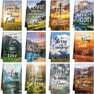 Hahafelt 12 Pcs Christian Kitchen Dish Towels Gifts Bulk Floral Religious Absorbent Inspirational Scripture Hymn Tea Towels for Women Mom Kitchen Housewarming Home Gifts, 14 x 21''(Landscape)