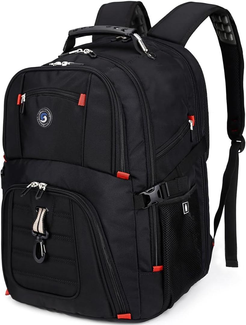 SHRRADOO Extra Large 50L Travel Laptop Backpack with combination lock, College High School Backpack Airline Approved Business Work Bag Fits 17 Inch Computer for Men Women (Black)