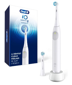 Oral-B iO Series 2 Rechargeable Electric Powered Toothbrush Starter Kit, Pure White with 2 Brush Heads - Automatic Pressure Sensor to Protect Gums - 3 Modes - 2 Min Timer