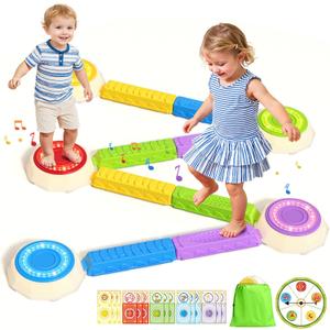 Light Up Stepping Stones & Balance Beams for Kids - 13 PCS Set with Piano Music, Game Spinner & 30 Cards, Sensory Jumping Toys for Toddler, Birthday Gift for Boys Girls Ages 3-5