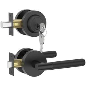 Asidrama Premium Black Zinc-Alloy Front Door Lock Set: Double Cylinder Deadbolt, Heavy Duty Security Handleset for Left/Right Exterior Doors, Universal Entry Locks (1 Pack)