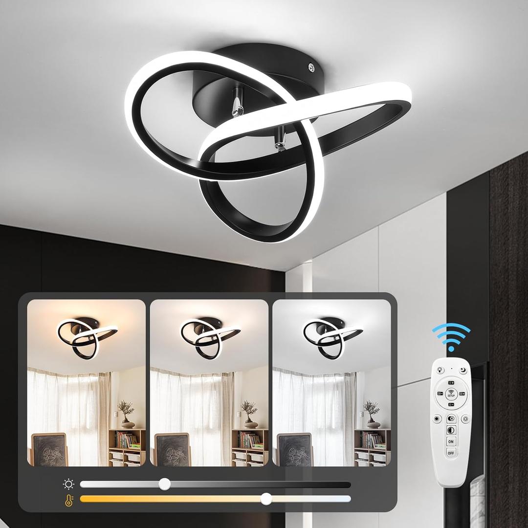 CANEOE Black Hallway Ceiling Light Fixtures 24W Dimmable LED Ceiling Light with Remote Control Modern Flush Mount Ceiling Lights for Bedroom Bathroom Kitchen Balcony Stair Aisle Ceiling Lamp