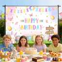 AIBIIN 7x5ft Happy Birthday Backdrop Photography Spring Happy Easter Birthday Background for Boys Girls Easter Colorful Eggs Rabbits Decorations Banner Photo Props