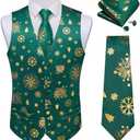 DiBanGu Mens Christmas Suit Vest and Tie Set for Men Waistcoats and Necktie Pocket Square Set for Prom Party M