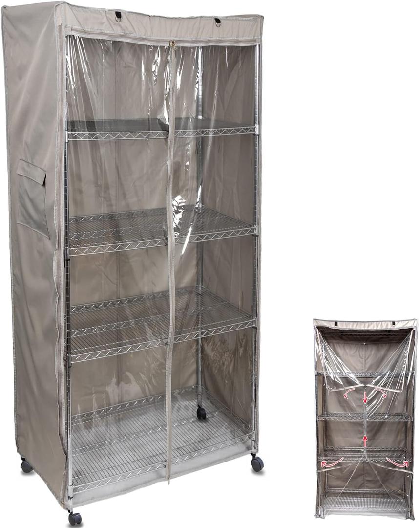 YLOVAN Storage Shelf Cover Wire Rack Shelving Dust Protective, Fits Racks 36''Wx19''Dx72''H One Side See Through Panel (Cover only)