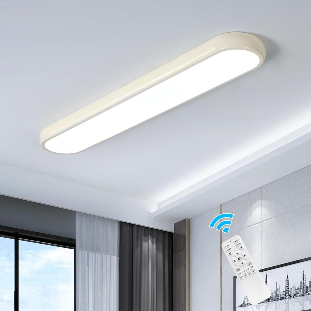 Qcyuui Dimmable LED Ceiling Light with Remote,39.4 in Long Ceiling Light Fixture,Modern Flush Mount Ceiling Lamp,Kitchen Lighting Fixtures Ceiling for Office Bedroom Hallway(Cream/48W)