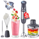 Mueller Multistick 5-in-1 Immersion Blender Handheld,12 Speed Hand Mixer-Turbo Boost,Heaviest Duty Copper Motor,Titanium reinforced Blades Hand Blender,Milk Frother Wand,Whisk,Beaker,Chopper,Grey