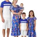 PATPAT Family Matching Outfits Mommy and Me Dresses Ditsy Floral Beach Vacation Photo Dresses and T-Shirts Matching Sets (L)