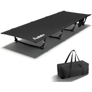 Anbte Ultralight Folding Camping Cot, Comfortable Portable Camping Cot Supports 275 lbs with Storage Bag & Side Pocket, Lightweight Folding Bed for Outdoor Travel Tent Indoor Emergency Bed, Black