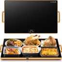 Electric Warming TrayXXL 32x18Food Warmer with Thermostat and Full Surface HeatingFood Warming Mat with 2 Temperature Modes for Parties BuffetGatheringsGold Edge Handles Warming Mat for Food (Black)
